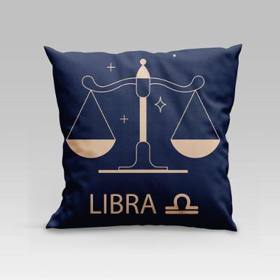 Capa De Almofada Estampada Signos Do Zodíaco Em Veludo Suede 45cm X 45cm - Decoração Astrologia Horóscopo Cor Libra