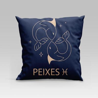 Capa De Almofada Estampada Signos Do Zodíaco Em Veludo Suede 45cm X 45cm - Decoração Astrologia Horóscopo Cor Peixes