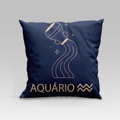 Capa De Almofada Estampada Signos Do Zodíaco Em Veludo Suede 45cm X 45cm - Decoração Astrologia Horóscopo Cor Aquário