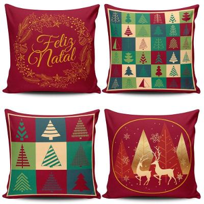 Kit Com 4 Capas De Almofadas Estampadas Natalinas Feliz Natal 45cm X 45cm - Decoração Festas Fim De Ano