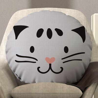 Almofada Redonda Avulsa Cheia Infantil Bichinhos 45cm X 45cm - Enchimento De Silicone Estampa Gatinho