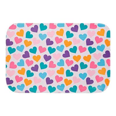 Tapete Para Quarto Estampado Corações Rosa 60cm X 40cm - Base Antiderrapante