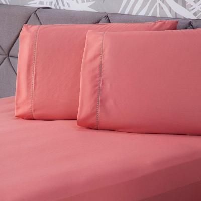 Jogo De Cama Lençol Queen Essential Liso Rosê Com Fronhas 03 Peças - Percal Soft 200 Fios