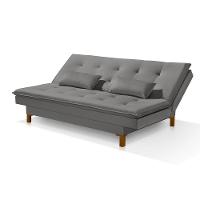 Sofá Cama Barcelona Tecido Veludo Com Pés De Madeira Cinza