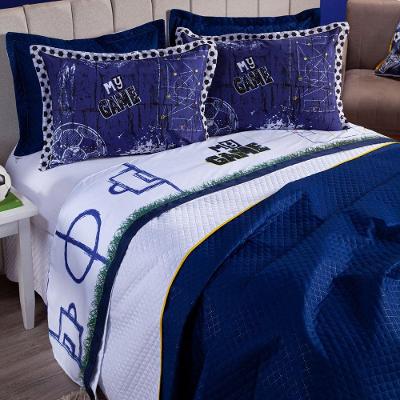 Jogo De Cama Lençol Casal Padrão Futebol Game Branco Com Fronhas E Virol Estampados 04 Peças - Percal 200 Fios