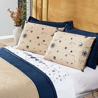 Jogo De Cama Lençol King Constelações Branco 04 Peças - Percal 200 Fios Decoração Universo Astrologia Signos