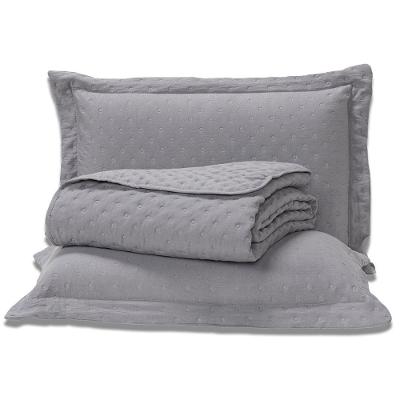 Kit Cobre Leito Colcha King Sublime Dupla Face Com Fronhas 03 Peças - Percal 300 Fios Toque De Pluma Cor Cinza