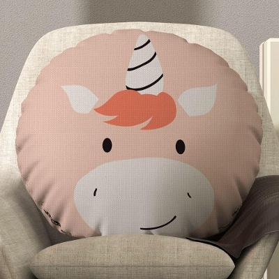 Almofada Estampada Avulsa Redonda Cheia Infantil Bichinhos 45cm X 45cm Com Enchimento De Silicone Estampa Unicornio