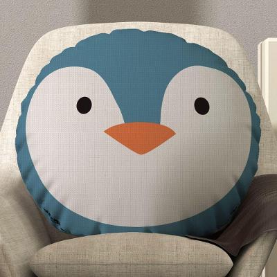 Almofada Redonda Avulsa Cheia Infantil Bichinhos 45cm X 45cm - Enchimento De Silicone Estampa Pinguim