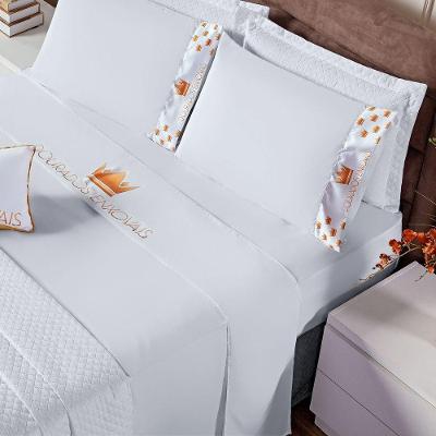 Jogo De Cama Hotelaria Liso Branco C/ Logotipo Personalizável - Solteiro 03 Peças Percal 200 Fios