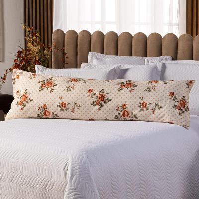 Capa Fronha De Xuxão Travesseiro De Corpo Estampada Avulsa 1,45m X 45cm - Percal 140 Fios 100% Algodão Cor Floral Salmão