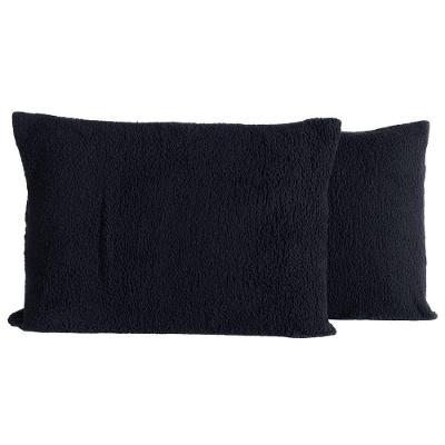 Par De Fronhas Porta Travesseiros Em Sherpa Colorida 70cm X 50cm - Toque Lã De Carneiro Luxo Para Inverno Cor Preto