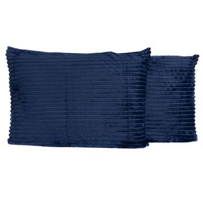 Par De Fronhas Em Manta Canelada 70cm X 50cm - Porta Travesseiro Mantinha Microfibra Para Inverno Cor Azul Marinho