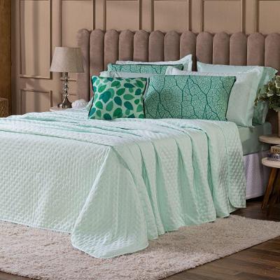 Kit Cobre Leito Provence Percal 300 Fios Toque De Pluma Dupla Face Com Almofada Queen 06 Peças Cor Verde Menta