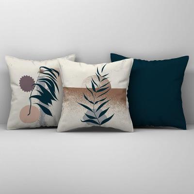 Kit Trio Capas De Almofadas Estampadas Folhas Em Veludo Suede 45cm X 45cm - Decoração Luxo Para Sala Cor Verde Escuro