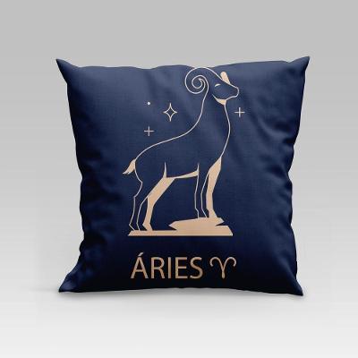Capa De Almofada Estampada Signos Do Zodíaco Em Veludo Suede 45cm X 45cm - Decoração Astrologia Horóscopo Cor áries