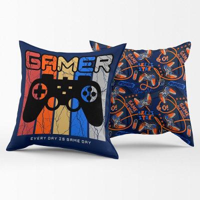 Par De Capas De Almofadas Estampadas Gamer Day Azul Marinho 45cm X 45cm - Decoração Infantil Para Quarto