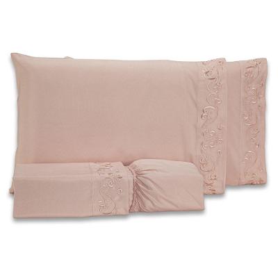 Jogo De Cama Lençol Casal Padrão Blossom Bordado Floral Percal 300 Fios Com Fronhas 04 Peças - Toque Acetinado Cor Rosê