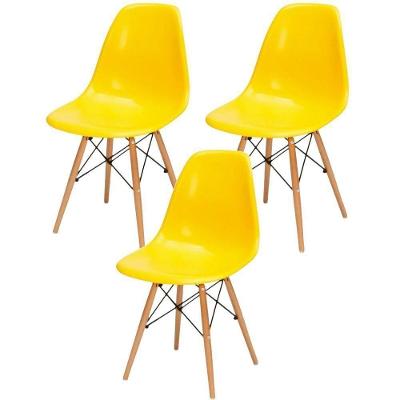 Kit 3 Cadeiras Eiffel Charles Eames Amarelo Com Pés Madeira