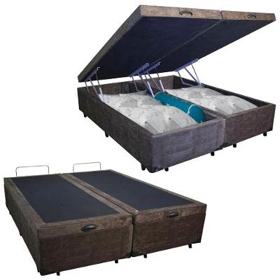 Box Baú Casal Bipartido Suede Mega Cama Marrom 138x188x45