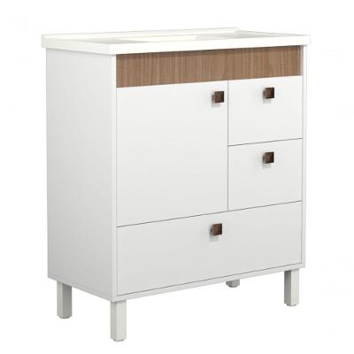 Gabinete para Banheiro Beirute 80CM de Chão 1 Porta 3 Gavetas MDF Branco Jequitiba