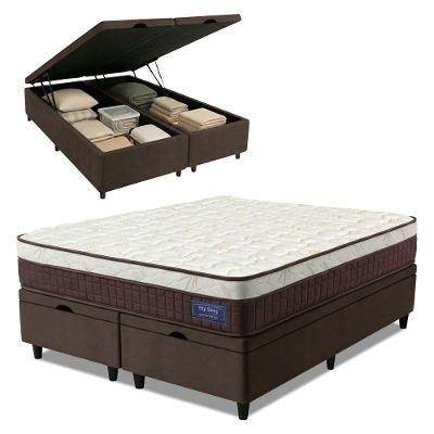 Cama Box Baú Colchão Queen Molas Superlastic Euro Pillow Start 158x198x65cm Apolo Bege / Marrom