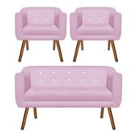 Kit 01 Namoradeira e 02 Poltronas Julia Rosa Com Strass - 1