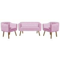 Kit 01 Namoradeira e 02 Poltronas Julia Rosa Com Strass - 4