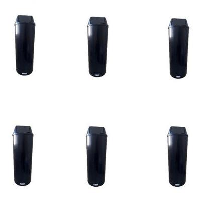 Kit 6 Lixeiras Altas com Tampa Vai-vem 22L Plástico para Uso Comercial e Residencial Preto