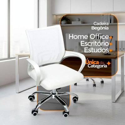 Cadeira De Escritório Oficial Begonia Mesh Giratória Branco