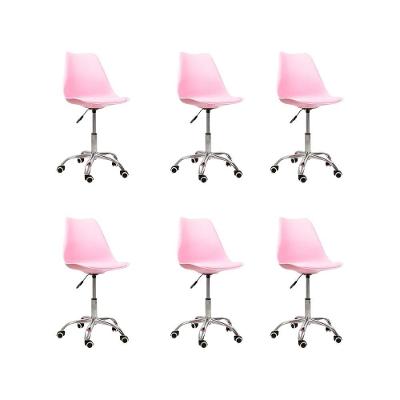 Kit 06 Cadeiras Office Base Cromada Giratória Saarinen Rosa