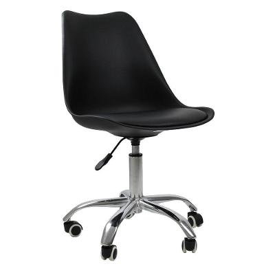 Cadeira Office Base Cromada Com Rodízio Giratória Saarinen Preto