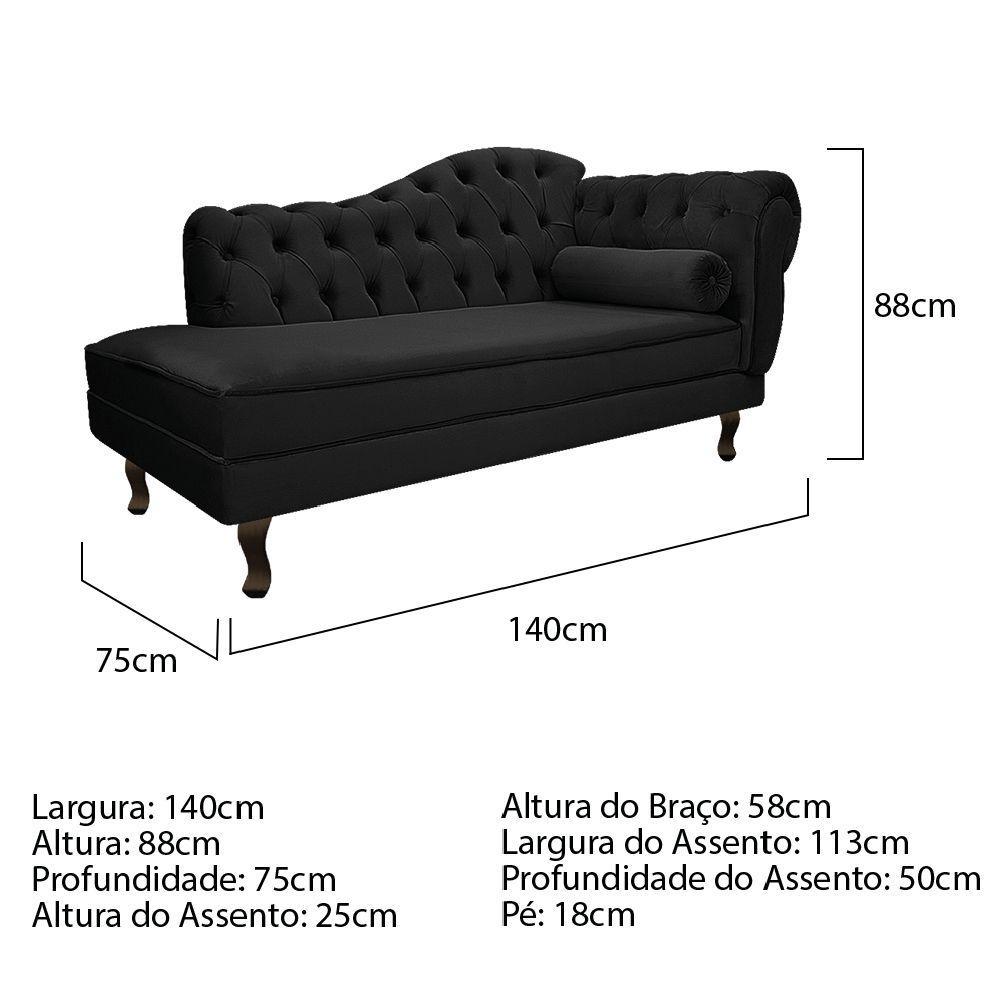 Diva Recamier Diana 140cm Lado Esquerdo Suede Preto - 4