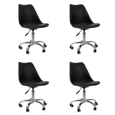 Kit 04 Cadeiras Office Base Cromada Giratória Saarinen Preto