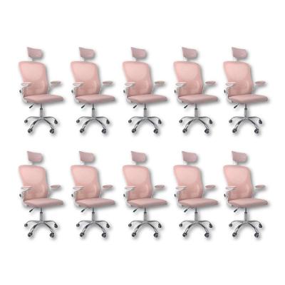 Kit 10 Cadeiras De Escritório  Com Apoio Rosa/Branco