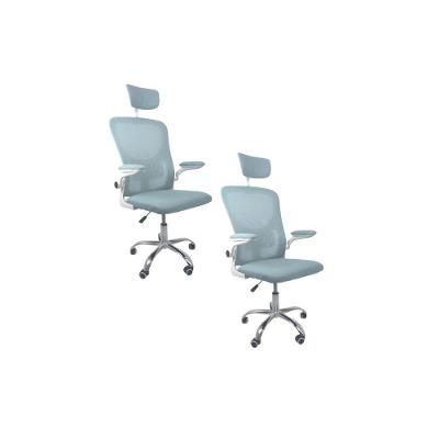 Kit 2 Cadeiras De Escritório  Com Apoio Azul E Branco