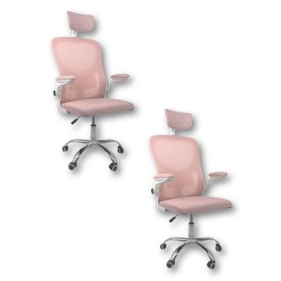 Kit 2 Cadeiras De Escritório  Com Apoio Rosa E Branco
