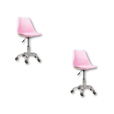 Kit 2 Cadeiras Office Base  Com Rodízio Giratória  Rosa