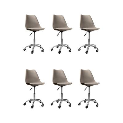 Kit 06 Cadeiras Office Oficial Cromada Giratória Saarinen Bege