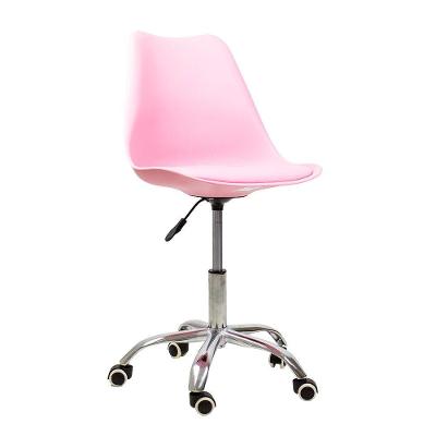 Cadeira Office Oficial Cromada Rodízio Giratór Saarinen Rosa