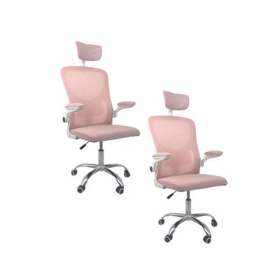 Kit 2 Cadeiras De Escritório Oficial Vegas Apoio Rosa Branco