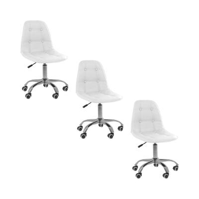 Kit 3 Cadeiras Office Eiffel Botonê Base Oficial Branco