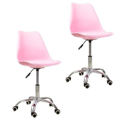 Kit 2 Cadeiras Office Com Rodízio Giratória Saarinen Rosa
