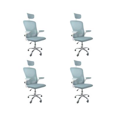 Kit 4 Cadeiras De Escritório  Com Apoio Azul E Branco