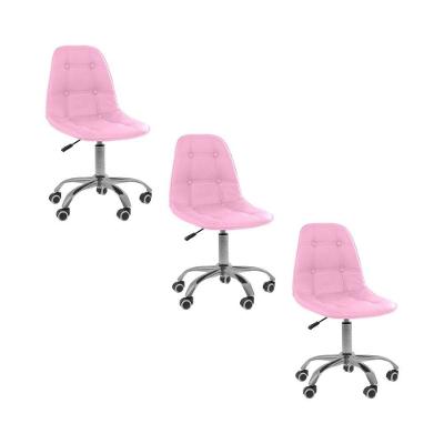 Kit 3 Cadeiras Office Eiffel Botonê Ajustável Oficial Rosa