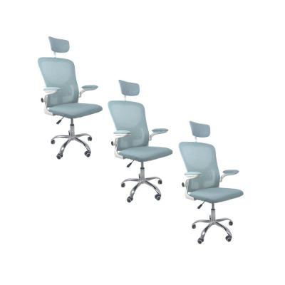 Kit 3 Cadeiras De Escritório Oficial Vegas Azul Branco