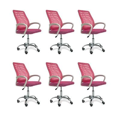 Kit 6 Cadeiras De Escritório Esteirinha Mesh Ergonômica - Rosa
