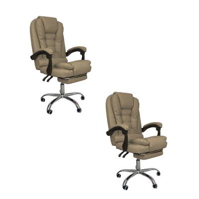 Kit 2 Cadeiras De Escritório  Ergonômica Apoio Para Pés Bege