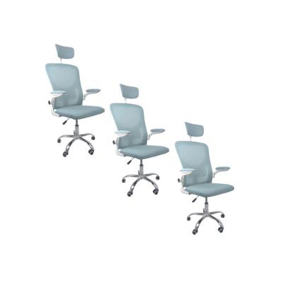 Kit 3 Cadeiras De Escritório  Com Apoio Azul E Branco