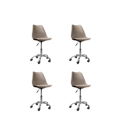 Kit 4 Cadeiras Office  Bas Cromada Giratória Saarinen Bege